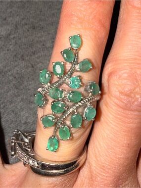 Natural Emerald Leaf Sterling Silver 925 Sz7 Ring 4.9-5.6 CTW